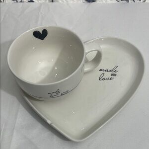 Heart-Shaped White Ceramic Cup and Saucer Set